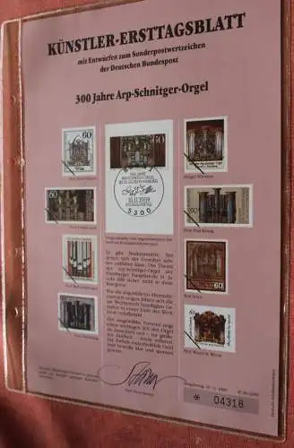 Deutschland, Künstler-Ersttagsblatt 1989: Arp-Schnitger-Orgel, MiNr 1441