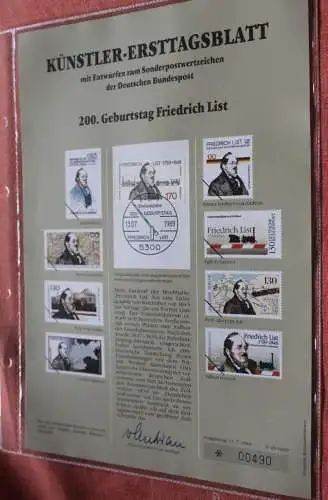 Deutschland, Künstler-Ersttagsblatt 1989: Friedrich List, MiNr 1429