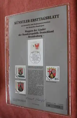 Deutschland, Künstler-Ersttagsblatt 1992: Wappen der Länder - Brandenburg, MiNr 1589