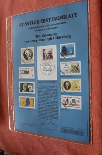 Deutschland, Künstler-Ersttagsblatt 1992: Georg Ch. Lichtenberg, MiNr 1616