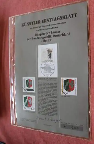 Deutschland, Künstler-Ersttagsblatt 1992: Wappen der Länder - Berlin, MiNr 1588