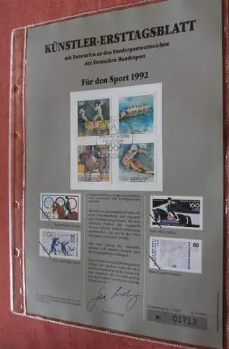 Deutschland, Künstler-Ersttagsblatt 1992: Für den Sport 1992, Olympische Spiele 1992, MiNr 1592-95