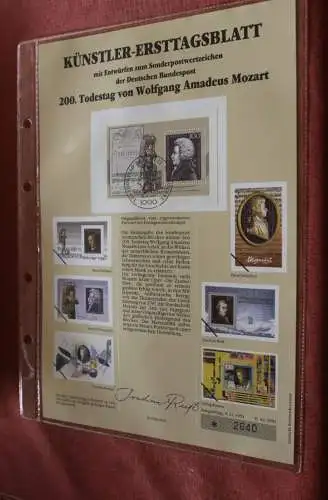 Deutschland, Künstler-Ersttagsblatt 1991: 200. Todestag von Wolfgang Amadeus Mozart, MiNr Block 26