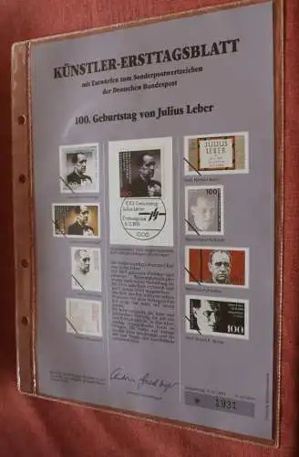 Deutschland, Künstler-Ersttagsblatt 1991: Julius Leber, MiNr 1574