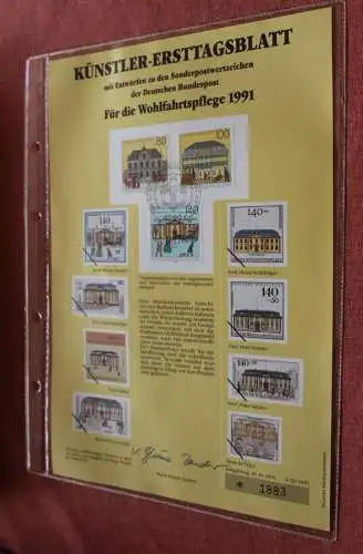 Deutschland, Künstler-Ersttagsblatt 1991: Für die Wohlfahrtspflege 1991; Post, MiNr 1563-68