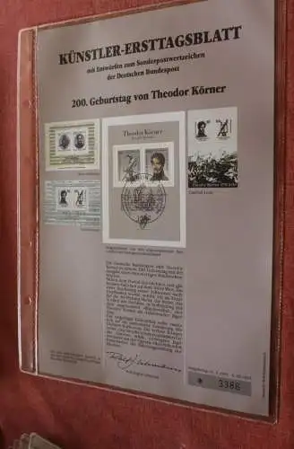 Deutschland, Künstler-Ersttagsblatt 1991: 200. Geburtstag von Theodor Körner; MiNr Block 25