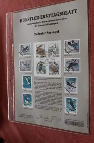 Deutschland, Künstler-Ersttagsblatt 1991: Bedrohte Seevögel, MiNr 1539-42