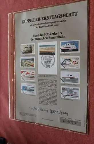 Deutschland, Künstler-Ersttagsblatt 1991:Start des ICE-Verkehrs der Deutschen Bundesbahn,  MiNr 1530