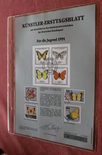 Deutschland, Künstler-Ersttagsblatt 1991: Für die Jugend 1991; Gefährdete Schmetterlinge,  MiNr 1512-19
