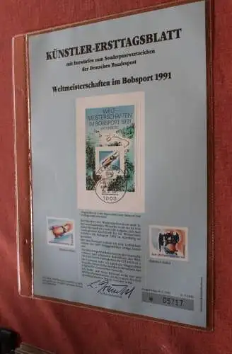 Deutschland, Künstler-Ersttagsblatt 1991: Weltmeisterschaften im Bobsport 1991,  MiNr Block 23
