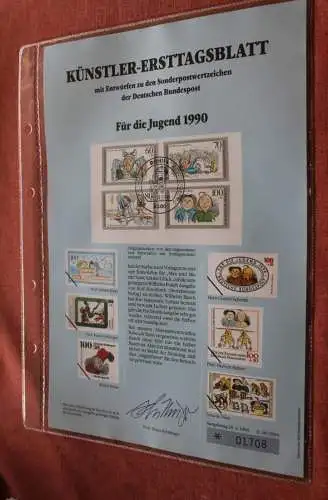 Deutschland, Künstler-Ersttagsblatt 1990: Für die Jugend 1990; Wilhelm Busch; MiNr 1455-58