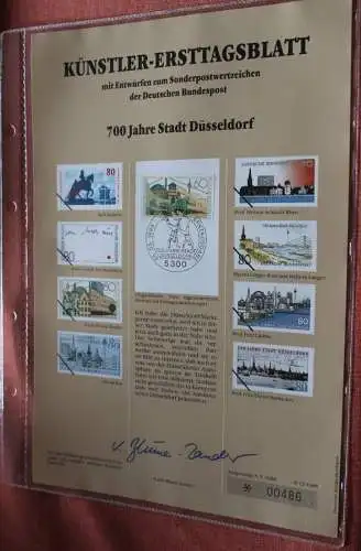 Deutschland, Künstler-Ersttagsblatt 1988: 700 Jahre Stadt Düsseldorf, MiNr 1369