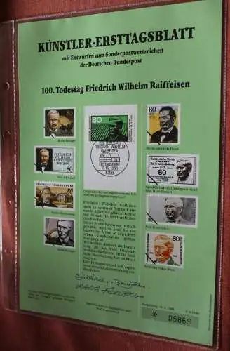 Deutschland, Künstler-Ersttagsblatt 1988: Friedrich W. Raiffeisen, MiNr 1358