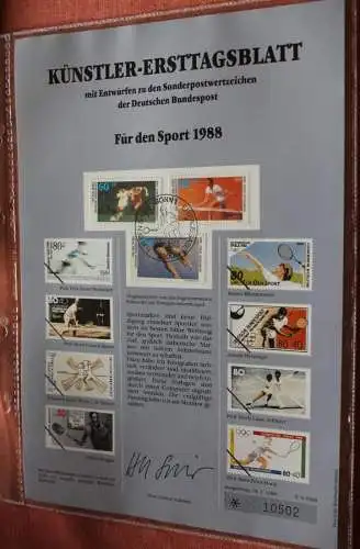 Deutschland, Künstler-Ersttagsblatt 1988: Für den Sport 1988, MiNr 1353-55