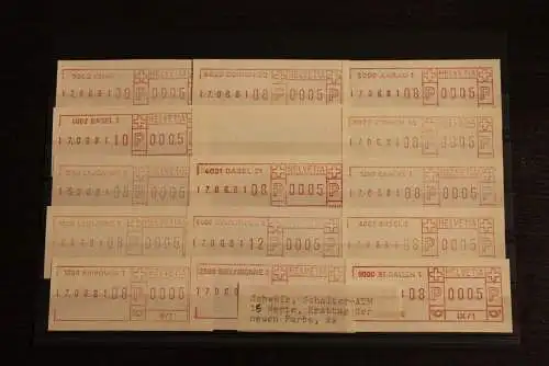 Schweiz, Schalter - Frankiermaschinen - Label; 1981; ATM-Vorläufer, 15 Verschiedene, Ersttag, neues Farbband, MNH