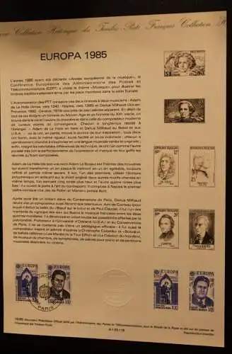 Frankreich EUROPA - CEPT 1985, Offizielles Ersttagsblatt, Document Philatelique Officiel  18-85; Komponisten