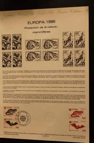 Frankreich EUROPA - CEPT 1986, Offizielles Ersttagsblatt, Document Philatelique Officiel  18-86; Tiere