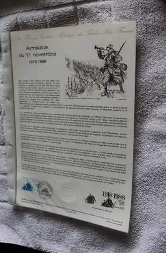 Frankreich 1988; Waffenstillstand 1918, Offizielles Ersttagsblatt, Document Philatelique  Officel, Nr 33-88