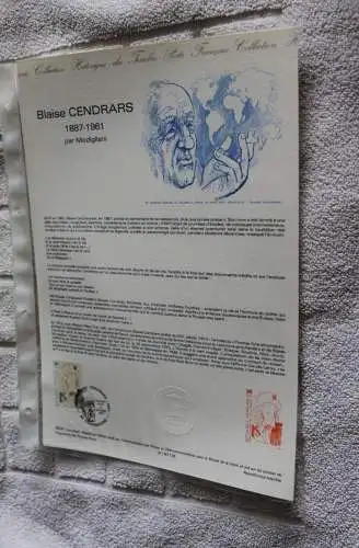 Frankreich 1987; Blaise Cendrars; Offizielles Ersttagsblatt, Document Philatelique  Officel, Nr 38-87