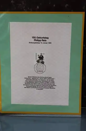 Deutschland 1984; 150. Geburtstag Philipp Reis, MiNr  1198, Kalenderblatt der Deutsche Post