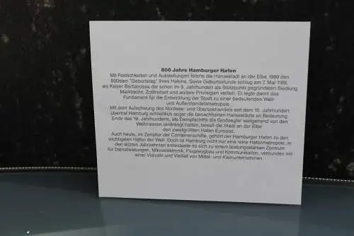 Deutschland 1989; 800 Jahre Hafen und Hamburg,  MiNr  1419; Kalenderblatt der Deutsche Post 1989