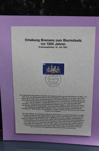 Deutschland 1987; Erhebung Bremens zum Bischofssitz,  MiNr  1329; Kalenderblatt der Deutsche Post 1987