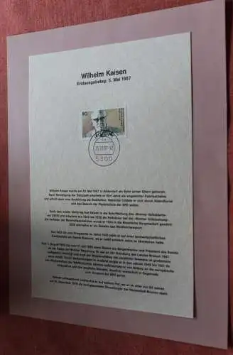 Deutschland 1987; Wilhelm Kaisen,  MiNr  1325; Kalenderblatt der Deutsche Post 1987