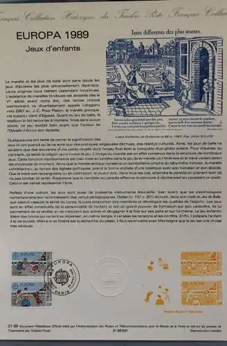 Frankreich, EUROPA - CEPT 1989; Offizielles Ersttagsblatt;  MiNr 2716-17, Sonderpreis