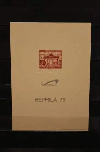 VIGNETTE; Berlin, BEPHILA '75, Brandenburger Tor; MiNr 59, Kartonblock, sämisch