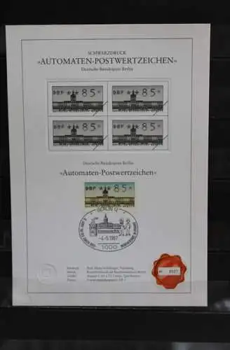 Deutschland - Berlin 1987; Schwarzdruck Automaten-Postwertzeichen Berlin