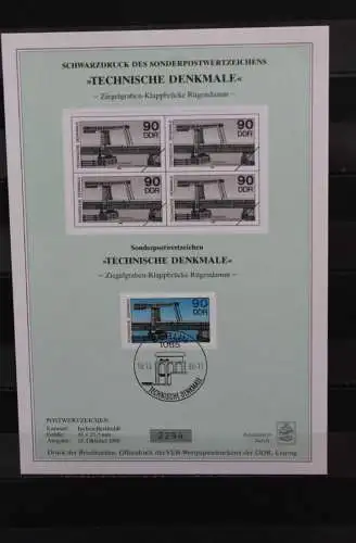 DDR 1988; Schwarzdruck: Technische Denkmale Ziegelgraben-Klappbrücke Rügendamm, MiNr 3207