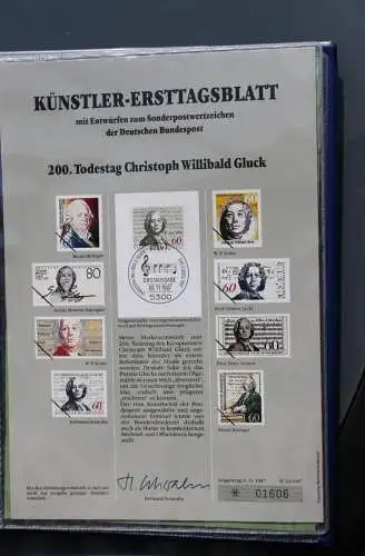 Deutschland 1987; Künstler-Ersttagsblatt 200. Todestag Christoph Willibald Gluck;  MiNr. 1343, limitiert, nummeriert