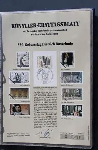 Deutschland 1987; Künstler-Ersttagsblatt 350. Geburtstag Dietrich Buxtehude;  MiNr. 1323, limitiert, nummeriert