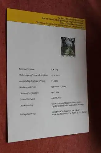 Österreich 2002; Offizielles Ankündigungsblatt der Österreichischen Post: Dauermarke Heiligenkreuz