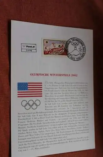 Österreich 2002, Ersttagsblatt: Olympische Winterspiele 2002 Salt Lake City
