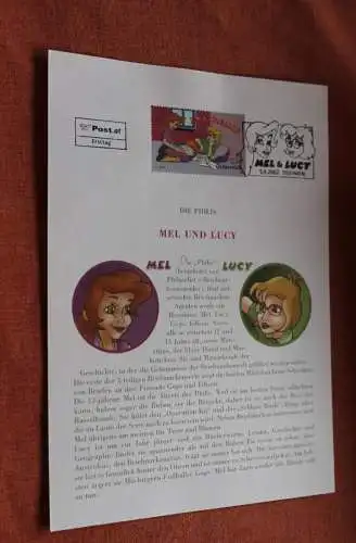 Österreich 2002, Ersttagsblatt: Serie Phillis; 1. Wert: Mel und Lucy