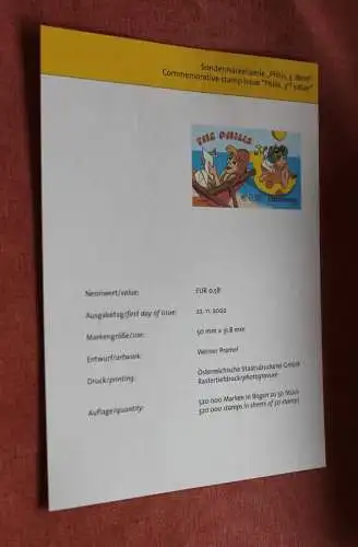 Österreich 2002; Offizielles Ankündigungsblatt der Österreichischen Post: Serie Phillis; 3. Wert: Gogo und Edison
