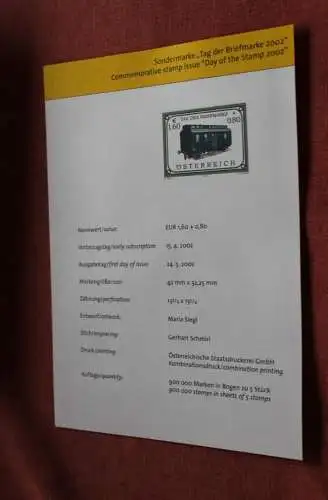 Österreich 2002; Offizielles Ankündigungsblatt der Österreichischen Post: Tag der Briefmarke 2002, Eisenbahn