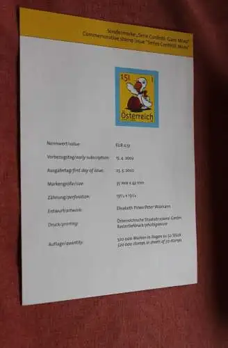 Österreich 2002; Offizielles Ankündigungsblatt der Österreichischen Post: Serie Confetti: Gans Mimi