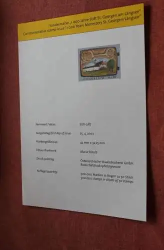 Österreich 2003, Ersttagsblatt: 1000 Jahre Stift St. Georgen