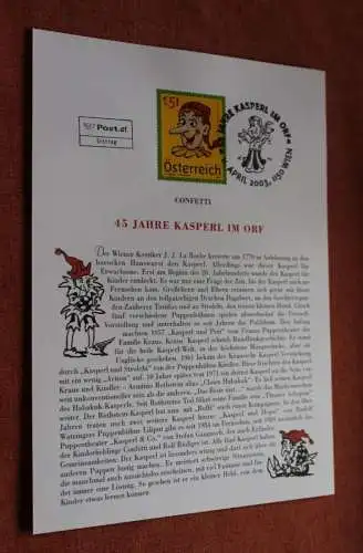 Österreich 2003, Ersttagsblatt: Sondermarke 45 Jahre Kasperl im ORF