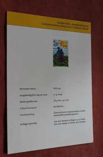 Österreich 2003; Offizielles Ankündigungsblatt der Österreichischen Post: Kinderbriefmarke