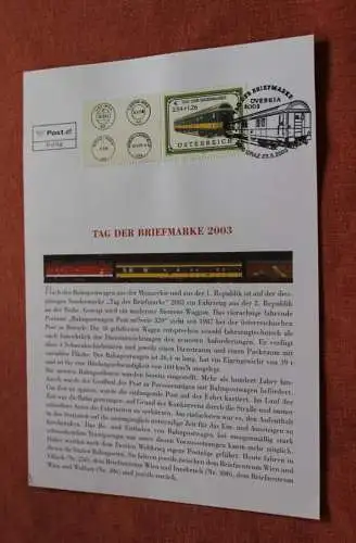 Österreich 2003, Ersttagsblatt:  Tag der Briefmarke 2003; Eisenbahn