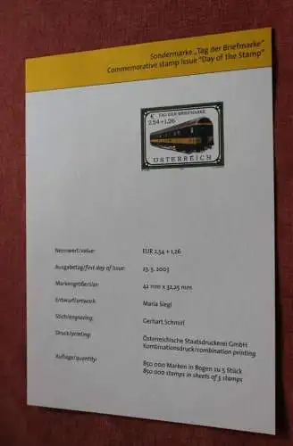 Österreich 2003; Offizielles Ankündigungsblatt der Österreichischen Post: Tag der Briefmarke 2003; Eisenbahn