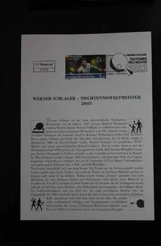 Österreich 2003, Ersttagsblatt: Werner Schlager - Tischtennisweltmeister 2003