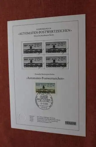 Deutschland - Berlin 1988; Schwarzdruck Automaten-Postwertzeichen Berlin