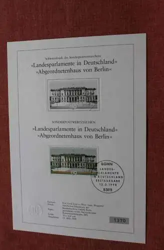 Deutschland 1998; Schwarzdruck Landesparlamente in Deutschland: Berlin, MiNr 1976