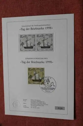 Deutschland 1998; Schwarzdruck Tag der Briefmarke 1998, Schiff, MiNr 2022