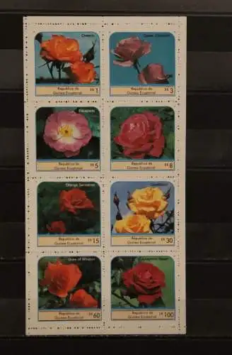 Republica de Guinea Ecuatorial, Blumen, Rosen, Kleinbogen, MNH