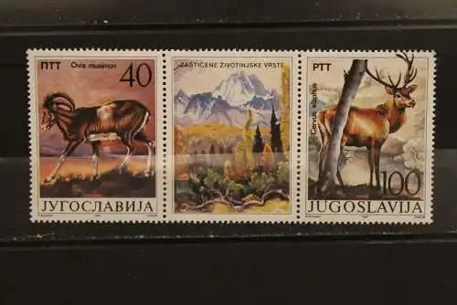 Naturschutz: Rotwild, Gemse; Jugoslawien, Zusammendruck: 2 Werte + 1 Zf; 1987, MNH